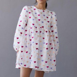 Sister Jane Irina Heart Jacquard Mini Dress - Baby Doll Dress Heart Embroidery
